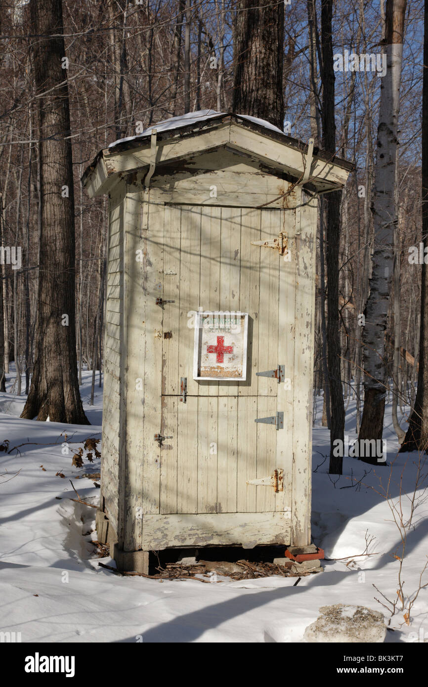 First Aid Cache in Crawford Notch State Park during the winter months in the White Mountains, New Hampshire USA Stock Photo