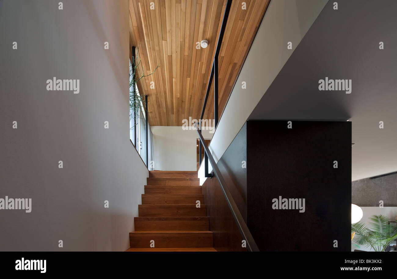 Architectural detail, contemporary house, stairs and wooden ceiling Stock Photo