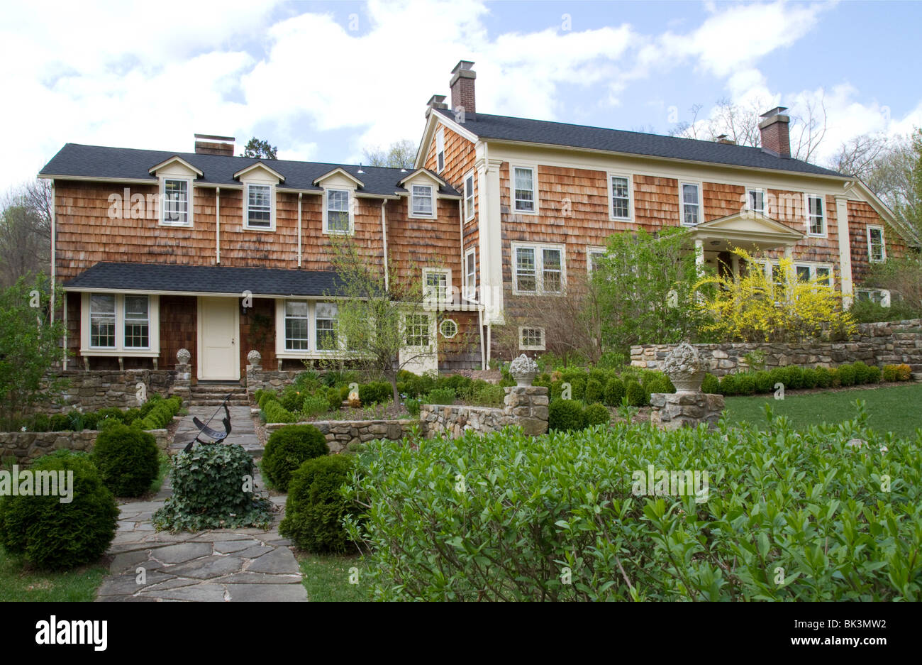 The back yard and garden of a large estate home house Stock Photo Alamy