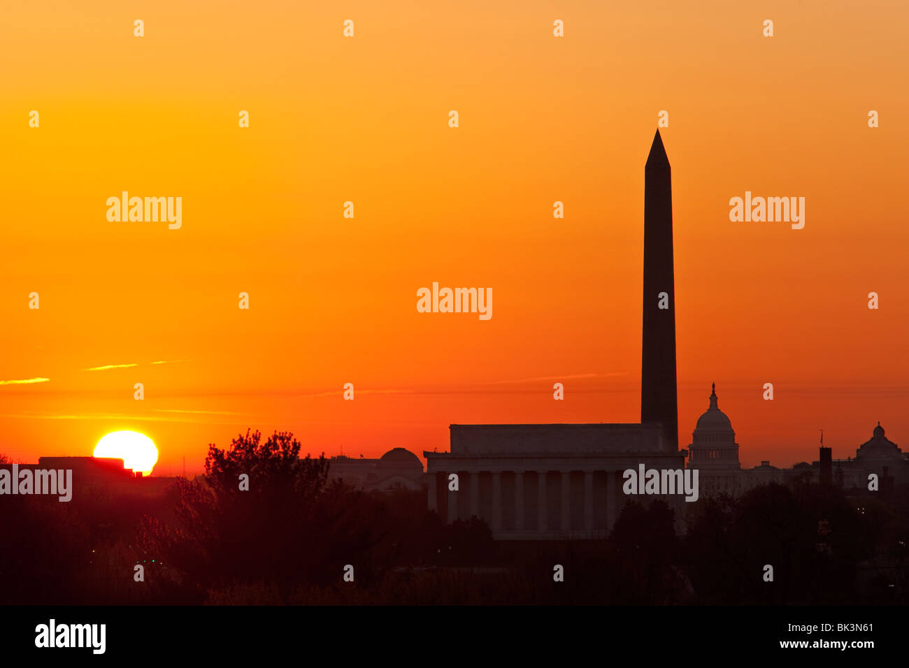 Dawn over Washington DC USA Stock Photo