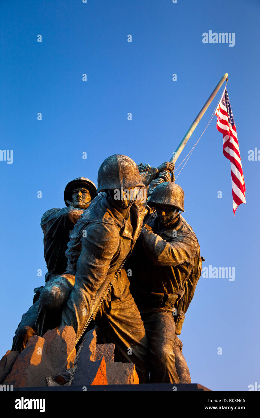 Sunrise at the Iwo Jima Memorial near Arlington National Cemetery, Arlington Virginia USA Stock Photo