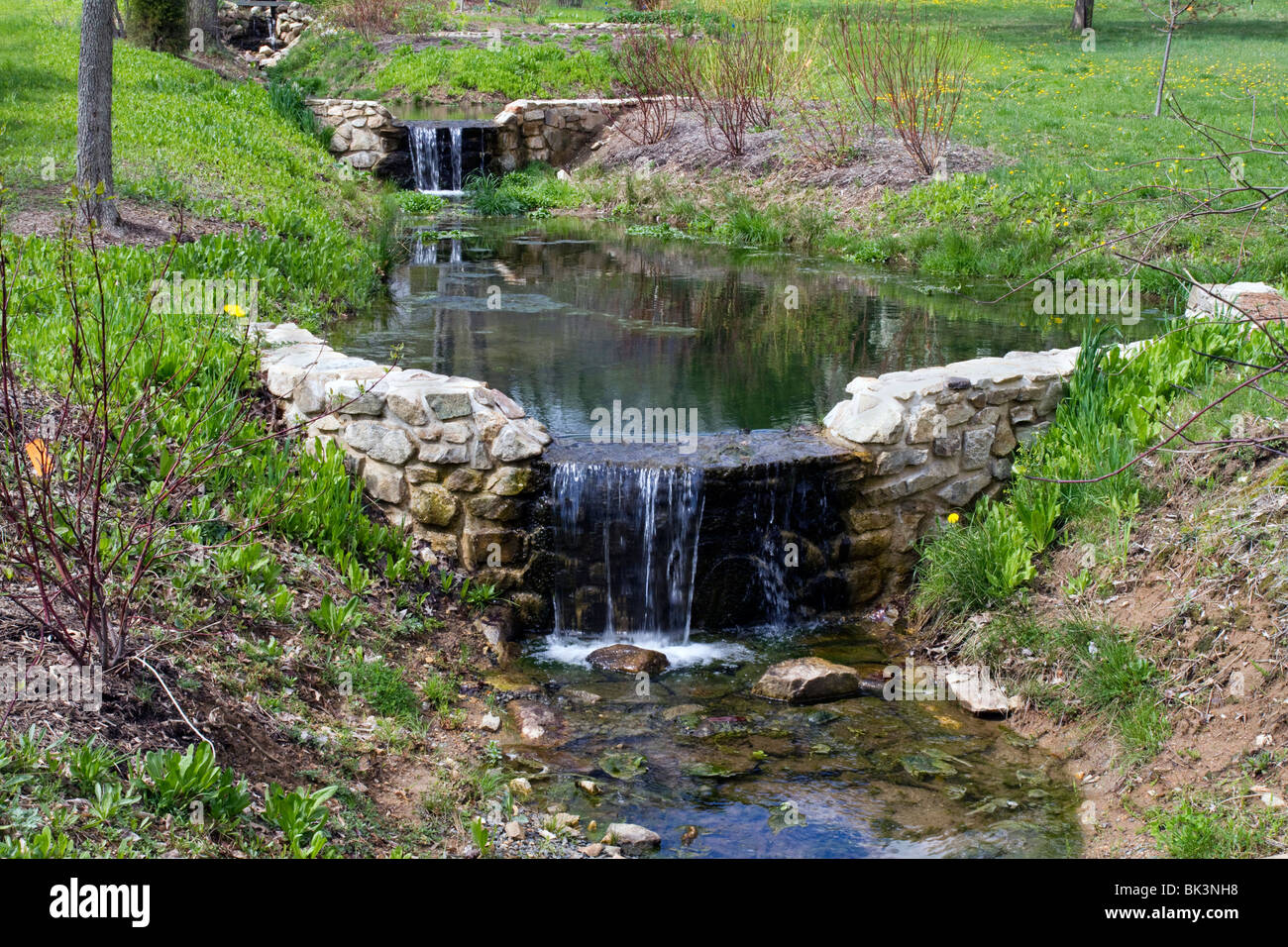 Garden ponds with dams overflowing Stock Photo Alamy
