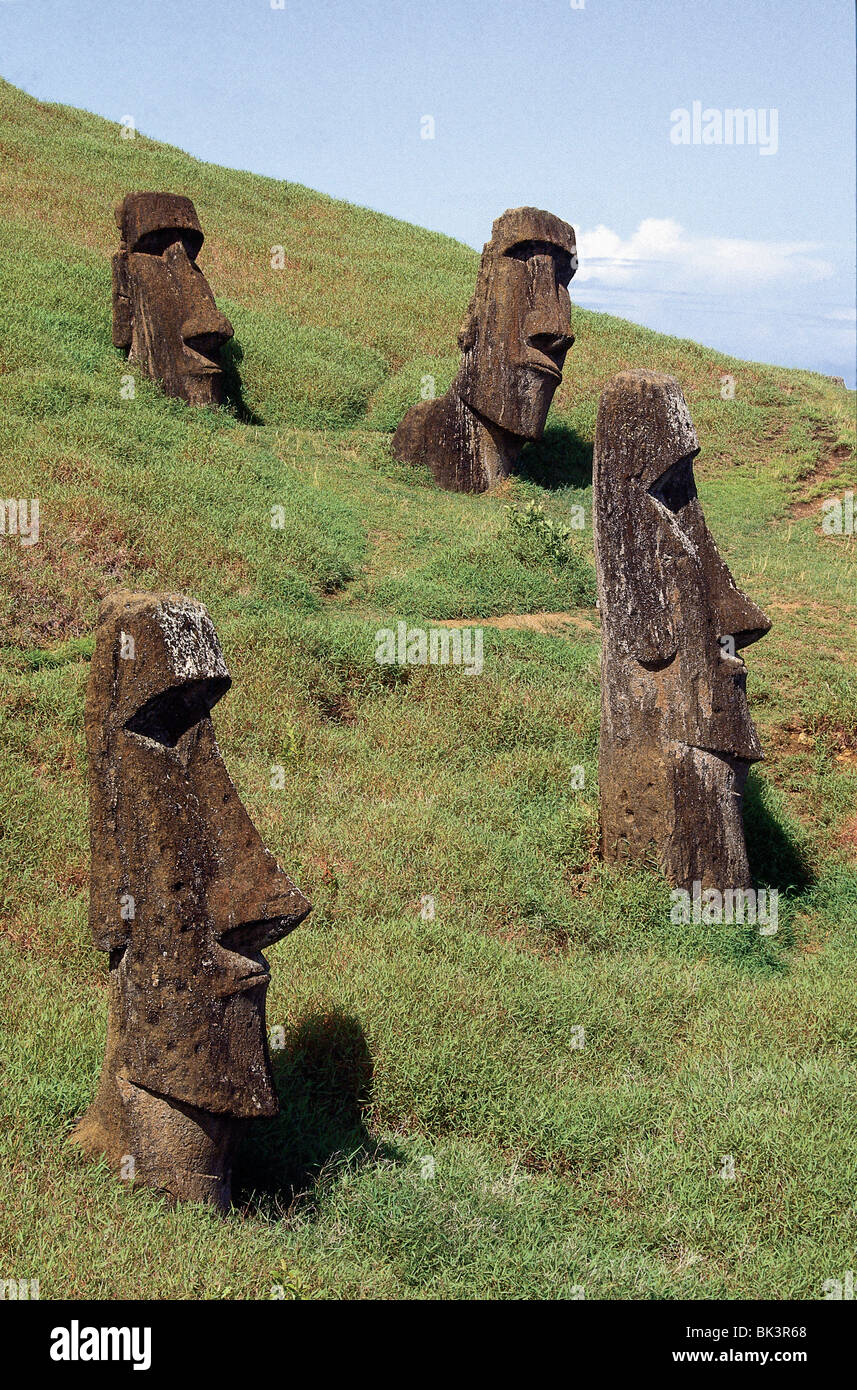 Moai figures on Easter Island, Stone statues on the outer slope of Rano