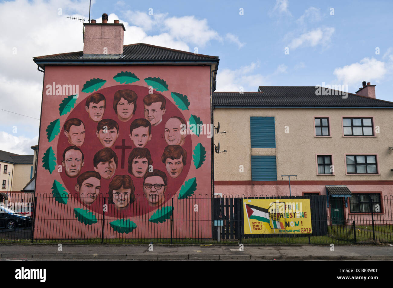 Bloody Sunday mural in Derry/Londonderry depicting the victims who died. Stock Photo