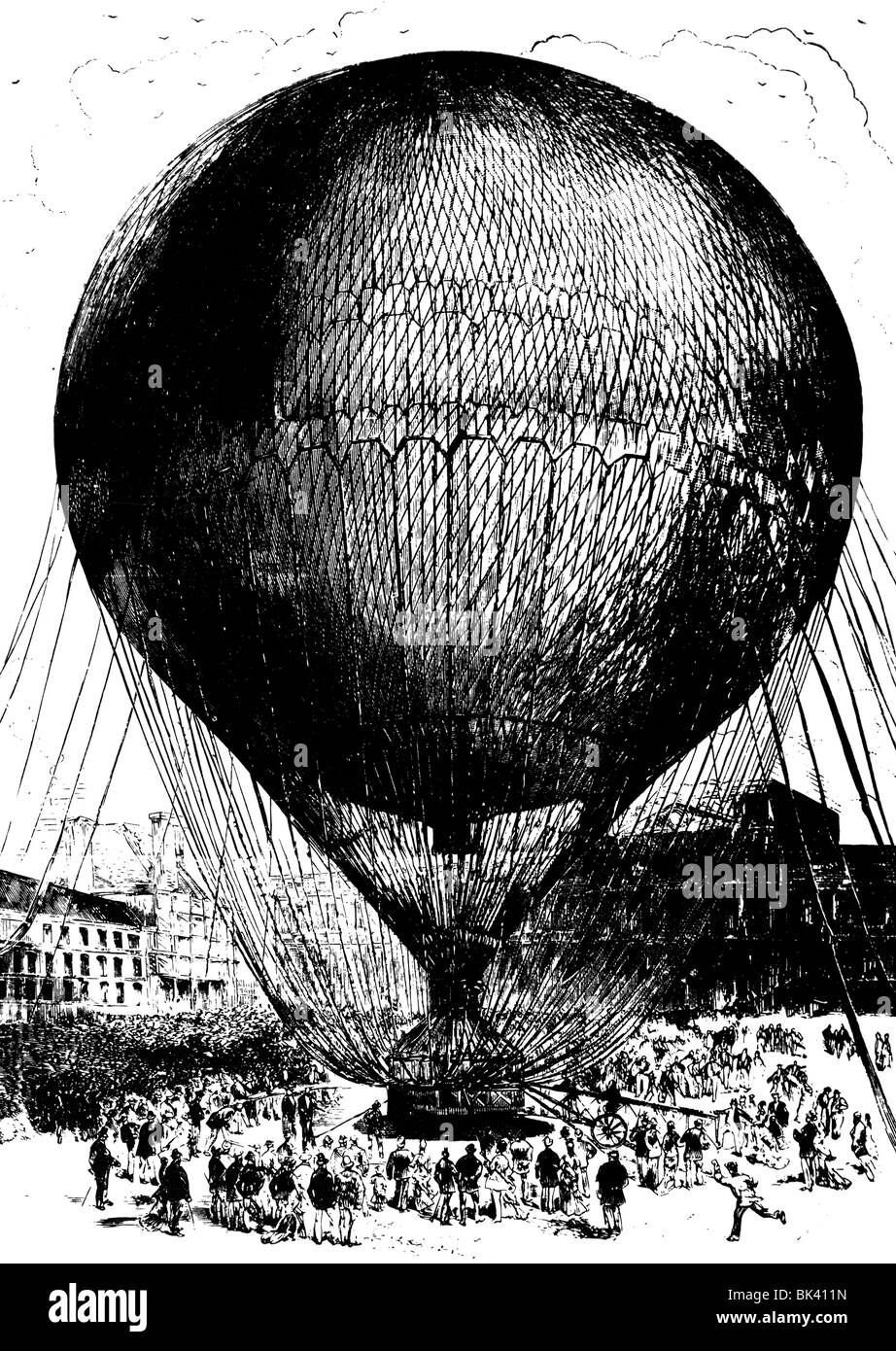 Captive balloon in Paris, 1878 Stock Photo