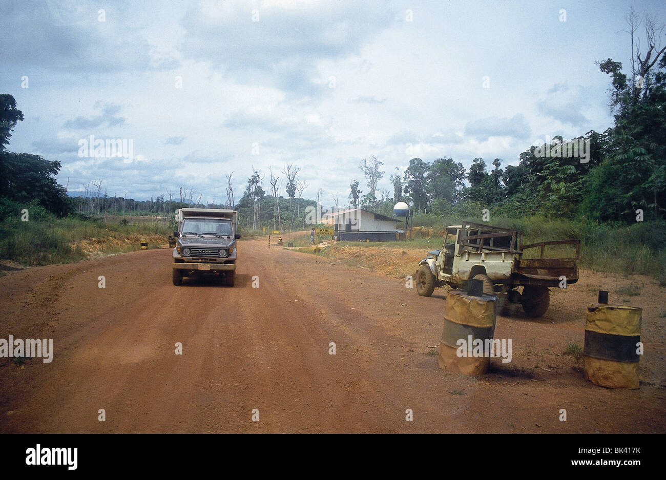 Entrance and guard house to mining camp, Venezuela Stock Photo