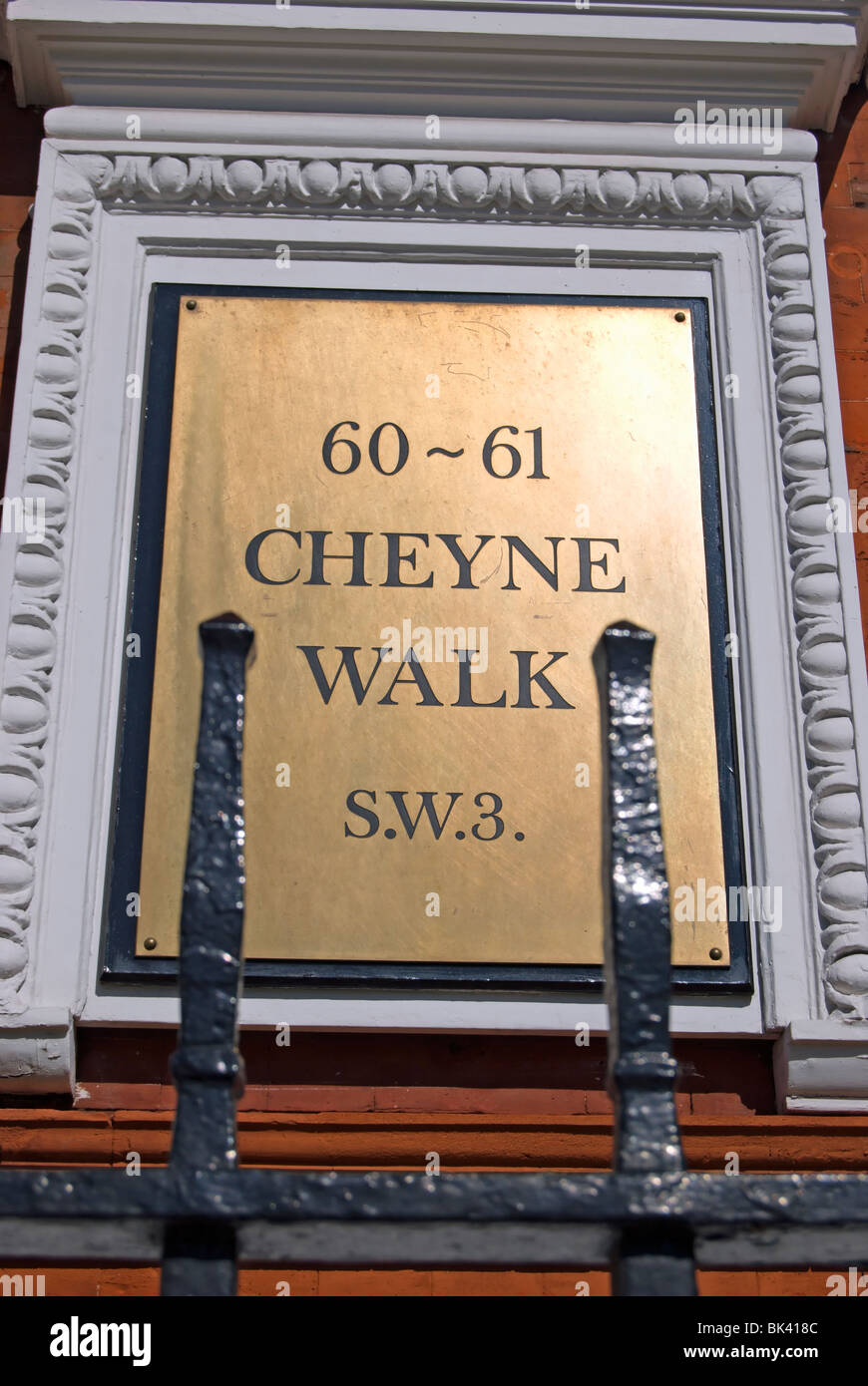 street address plaque for 6061 cheyne walk, chelsea, london, england