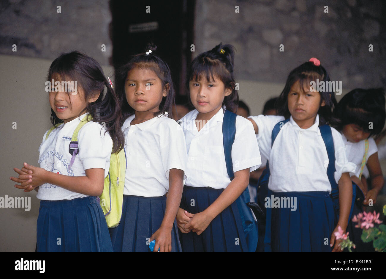 Indian Village School, Capuchina Mission Students in Uniforms, Venezuela Stock Photo