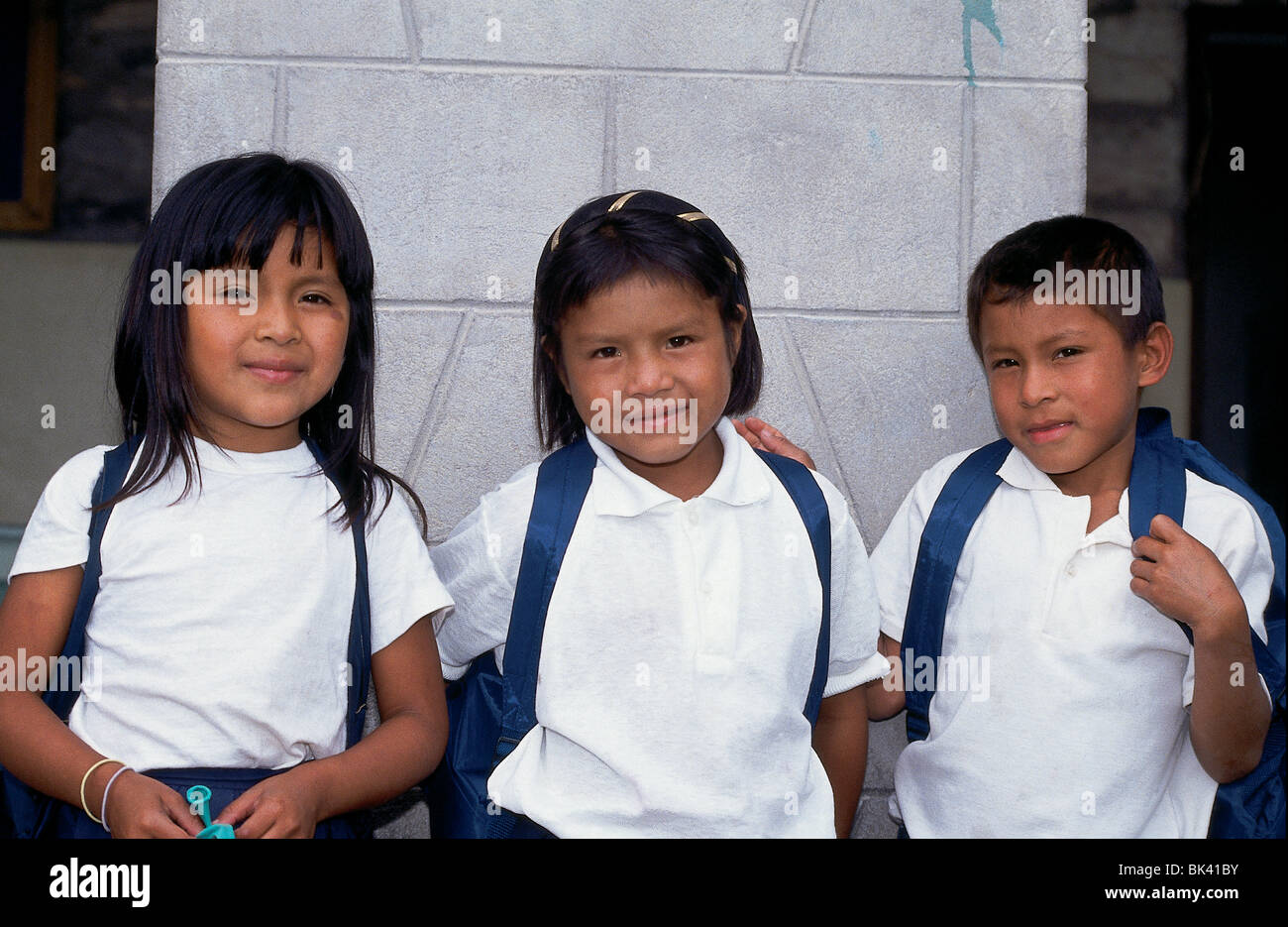 Indian Village School, Capuchina Mission Students in Uniforms, Venezuela Stock Photo