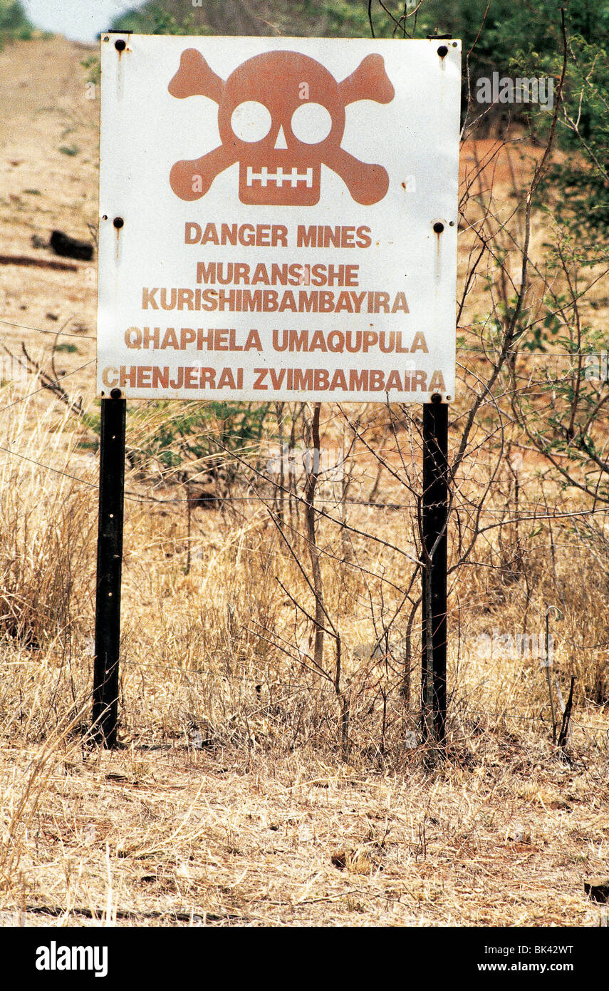 Minefields were laid by Rhodesian army along northern & eastern borders of Zimbabwe at height of war of liberation between 1976 Stock Photo