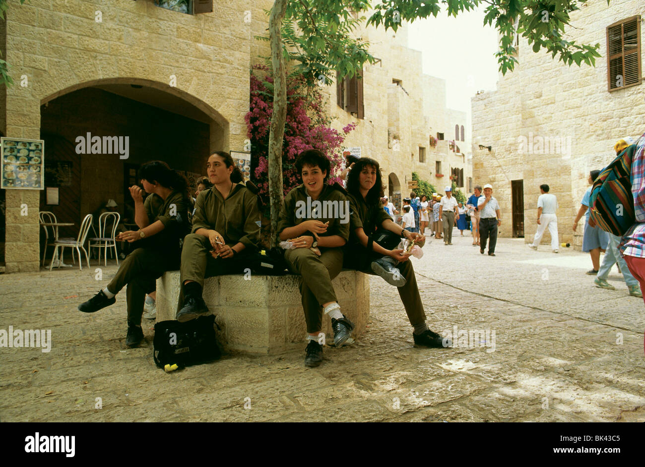 Israeli Defense Force Soldiers taking a lunch break, Israel Stock Photo