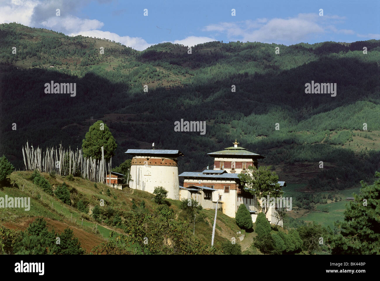 A Buddhist temple and monastery in the Kingdom of Bhutan Stock Photo