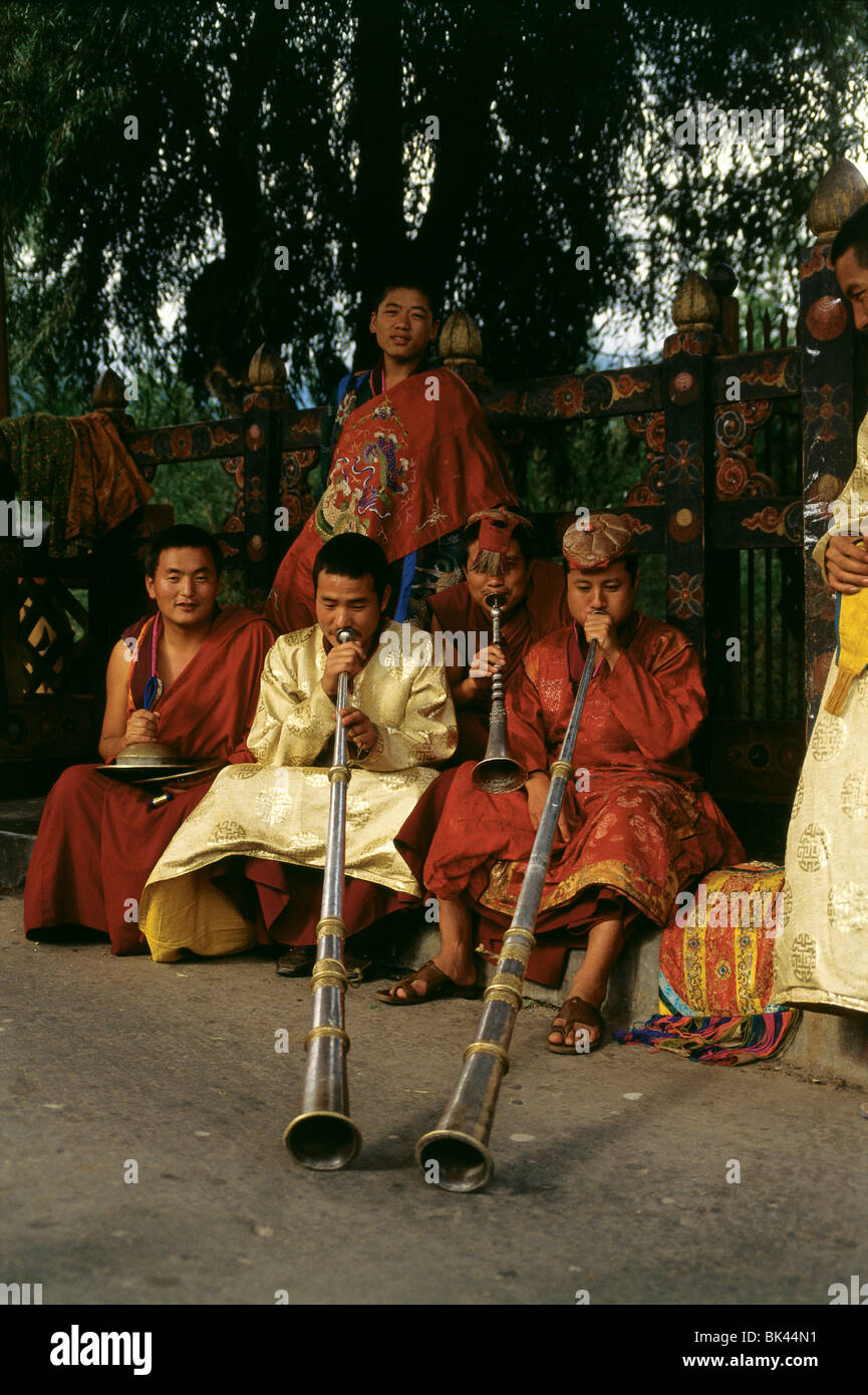 Musical group at a religious festival, Kingdom of Bhutan Stock Photo