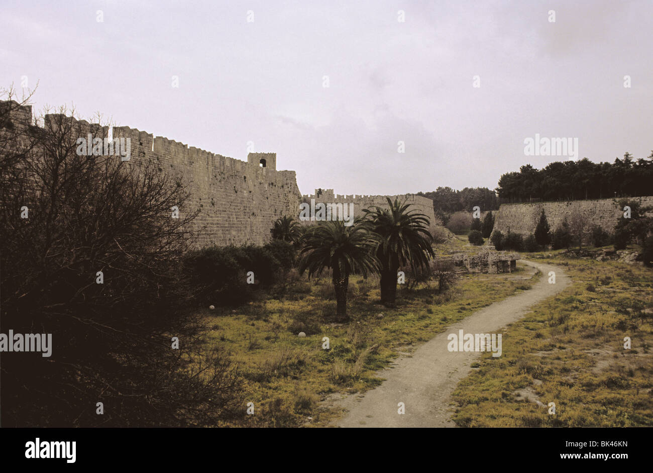 Old city walls of Rhodes, Greece Stock Photo Alamy