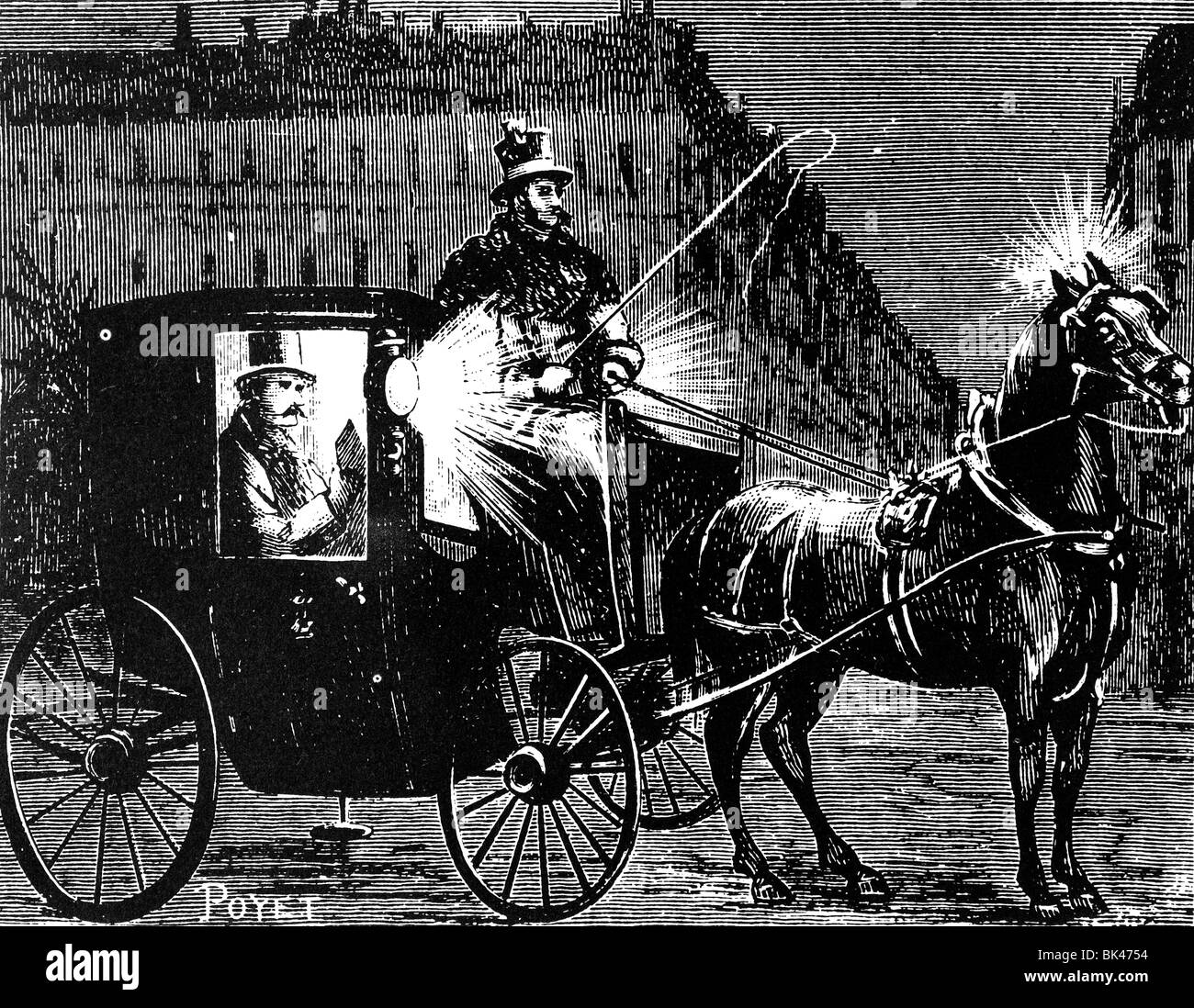 Carriage lit by electricity, 1885 Stock Photo