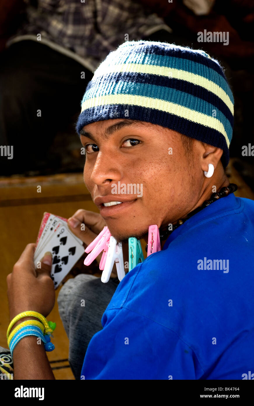 man playing cards in kupang, west timor, indonesia Stock Photo