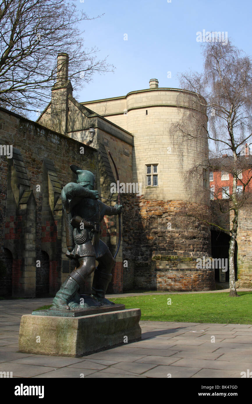 Statue of Robin Hood at Nottingham Castle, Nottingham, England, U.K. Stock Photo