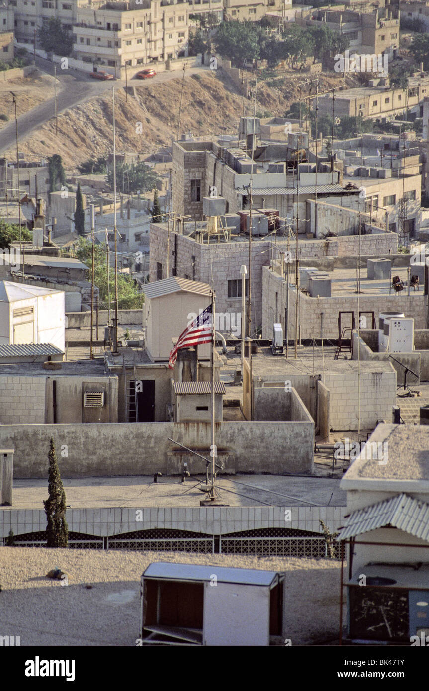 View of rooftops showing a lone American flag, Amman, Jordan Stock Photo Alamy
