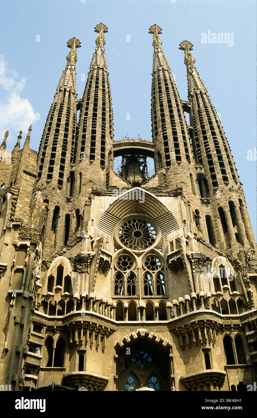 Cathedral La Sagrada Familia  in Barcelona, Spain - The cathedral was designed by Catalan architect Antonio Gaudi. Stock Photo