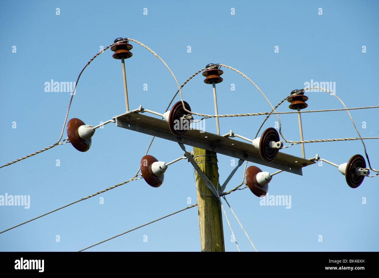 electric power lines and insulators Stock Photo