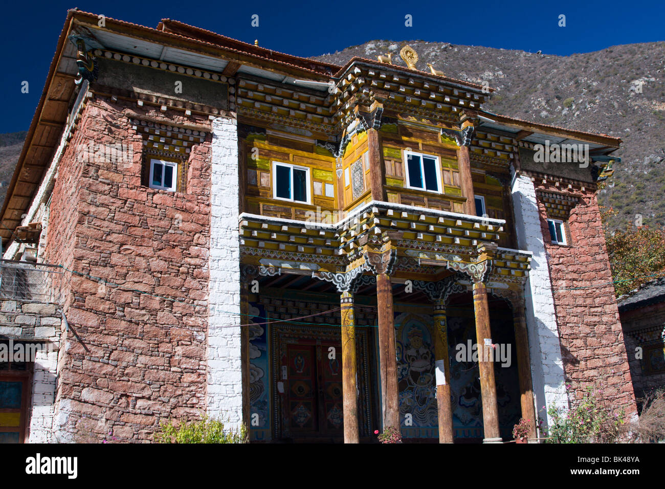 A Buddhist temple in a village in the Tibetan plateau. Stock Photo