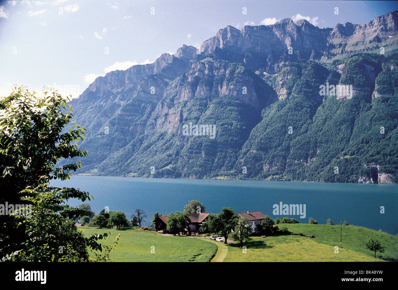 Walensee or Wallensee is a narrow mountain lake in Switzerland between St Gall & Glarus cantons in Eastern Switzerland Stock Photo