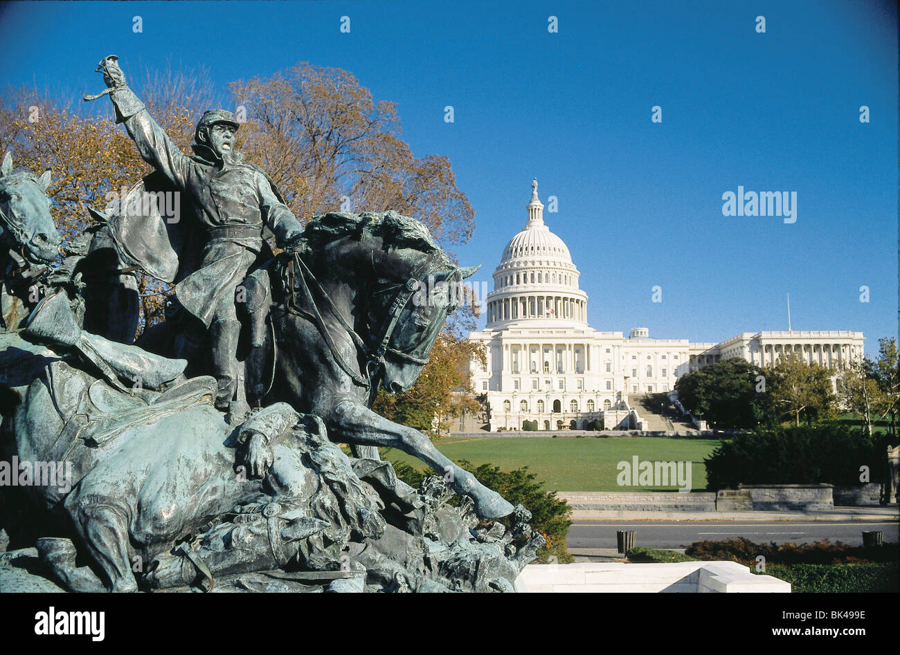 Civil War monument and the U.S. Capitol Building in Washington, D.C. Stock Photo