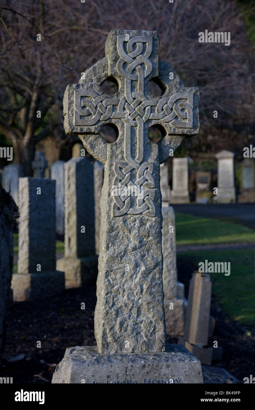Celtic stone carved memorial cross, or High Cross,  in Stirling Castle Graveyard, Stirlingshire, Scotland, UK Stock Photo