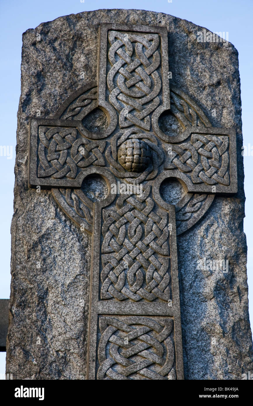 Celtic stone carved memorial cross, or High Cross in Stirling Castle Graveyard, Stirlingshire, Scotland, UK Stock Photo