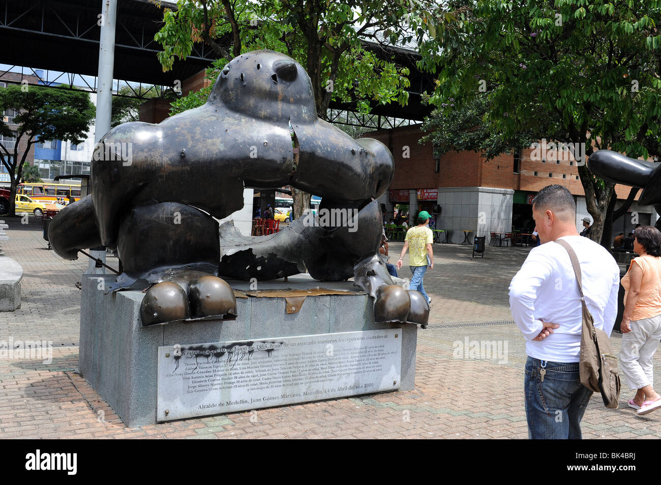 Fernando Botero's bird sculpture blown up by a guerrilla group in 1995. Medellin, Colombia Stock Photo