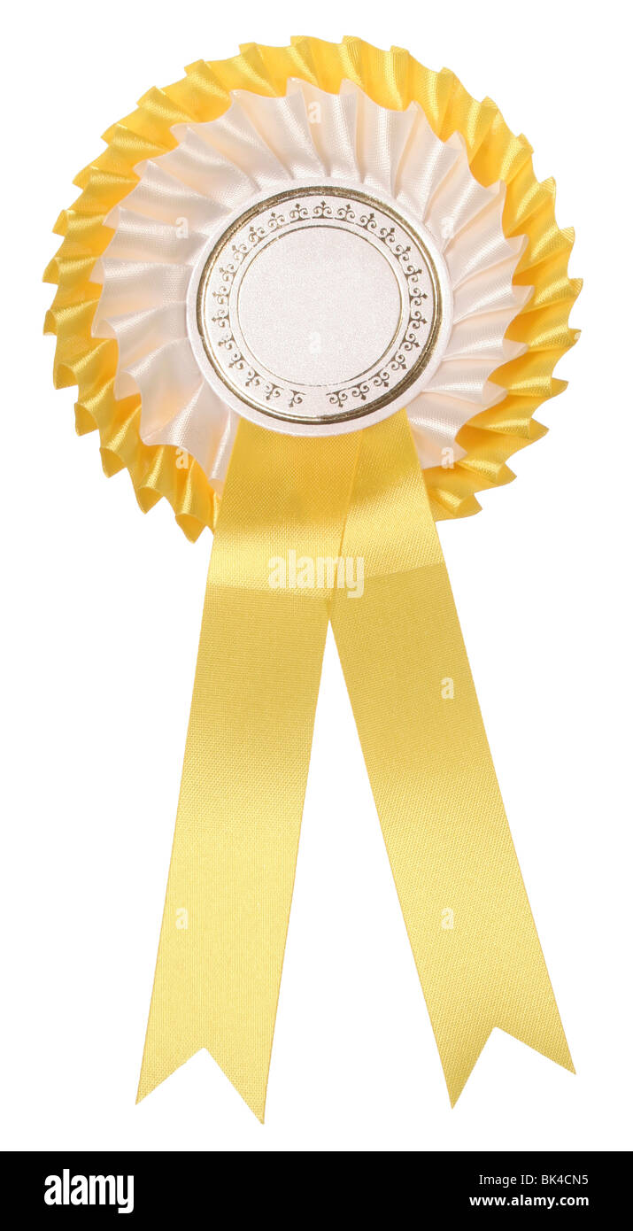 Blank Winners Yellow Rosette for best in class. Stock Photo