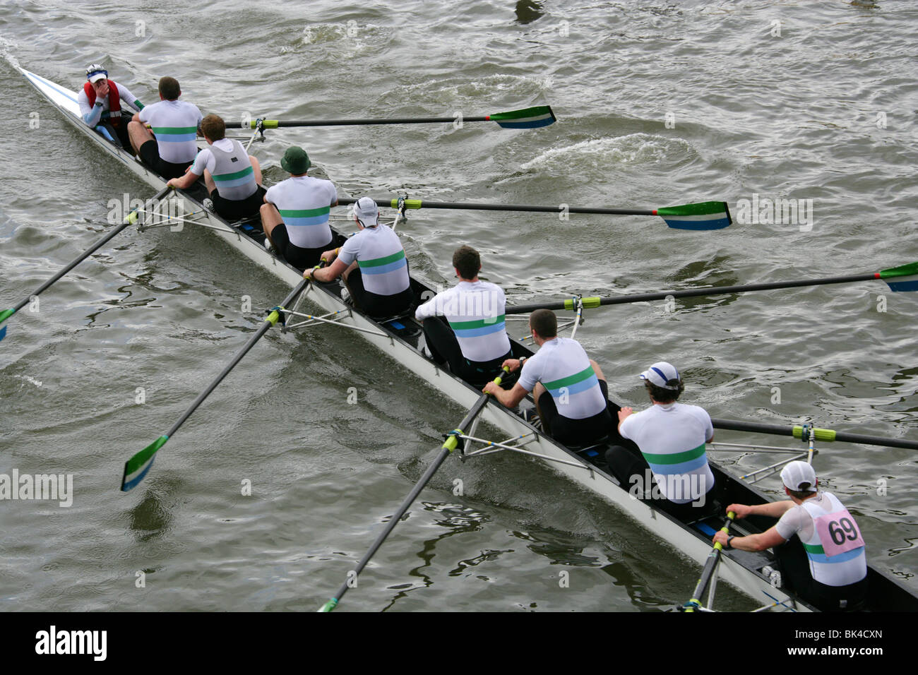 The Commercial Rowing Club (Dublin) Team in the Head of the River Race on the River Thames at Hammersmith Bridge, 2010. Stock Photo