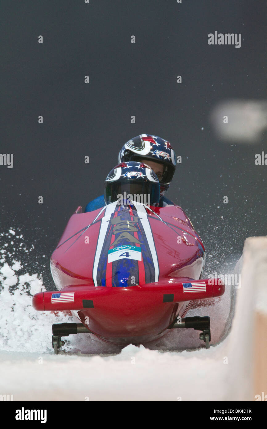 Shauna Rohbock and Michelle Rzepka (USA) competing in the Women's Bobsled event at the 2010 Olympic Winter Games Stock Photo