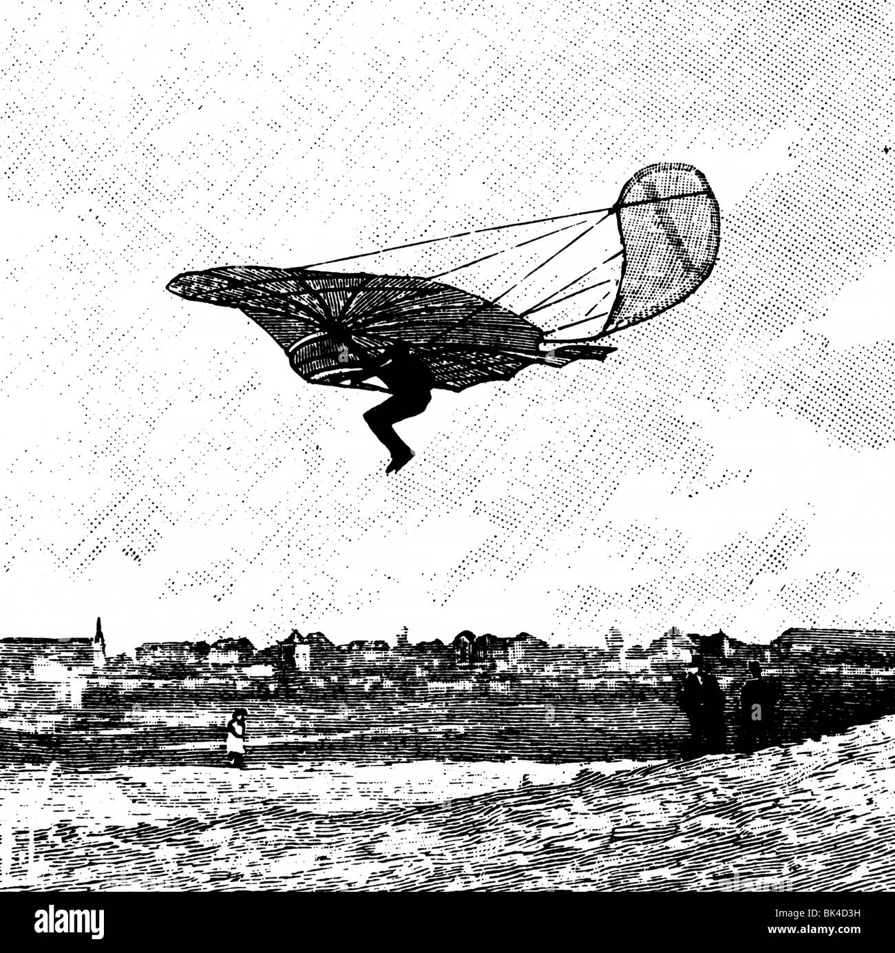 Flying Experiments of Otto Lilienthal, 1894 Stock Photo