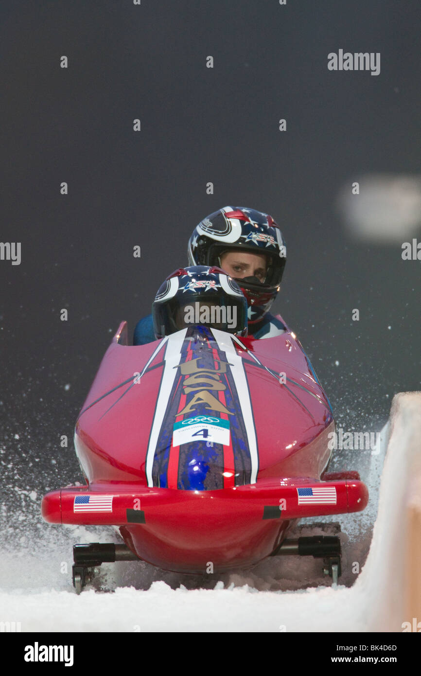 Shauna Rohbock and Michelle Rzepka (USA) competing in the Women's Bobsled event at the 2010 Olympic Winter Games Stock Photo