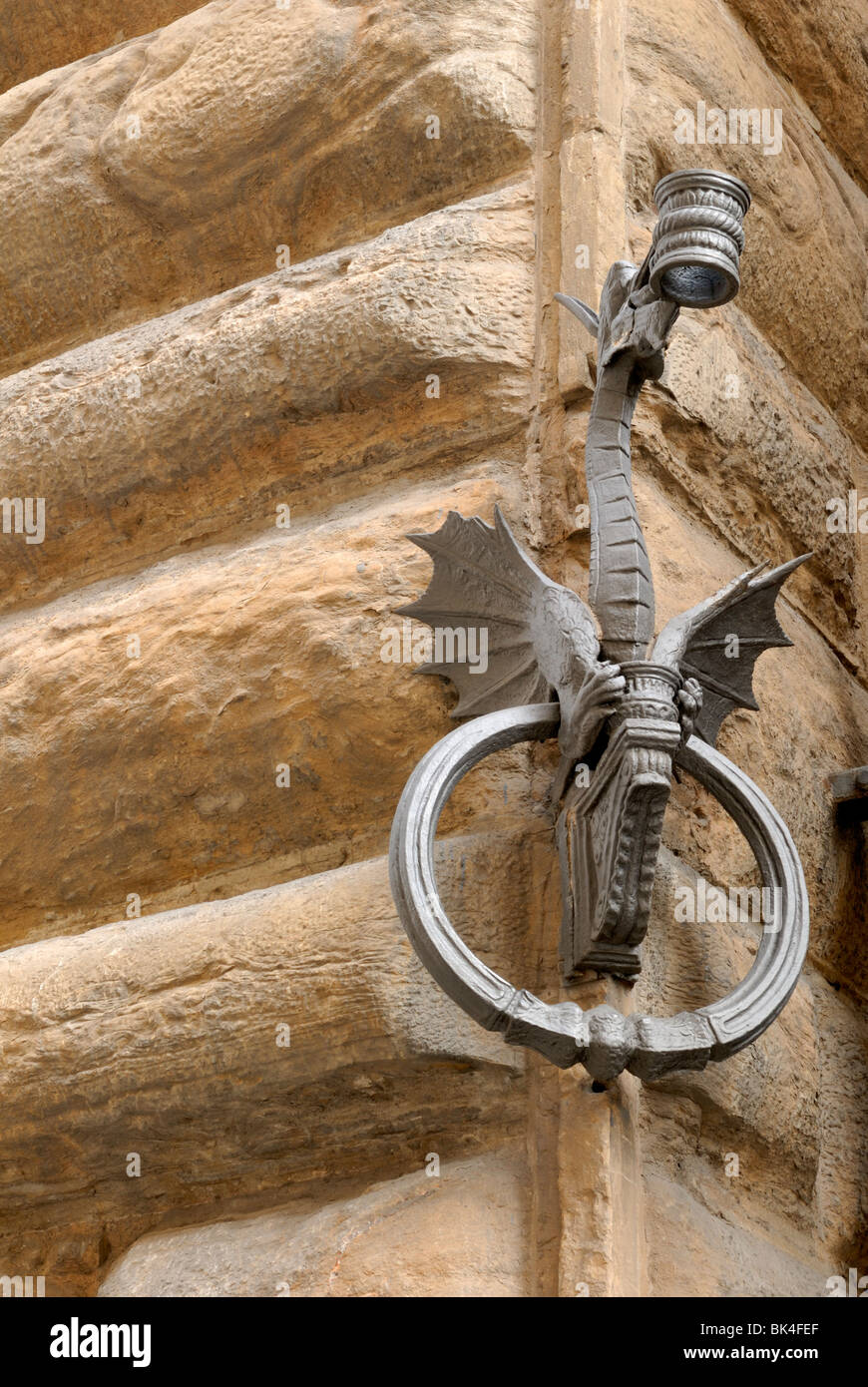 The original Renaissance torch holder and a ring for tethering horses adorn the corners of the Palazzo Strozzi, the biggest .... Stock Photo