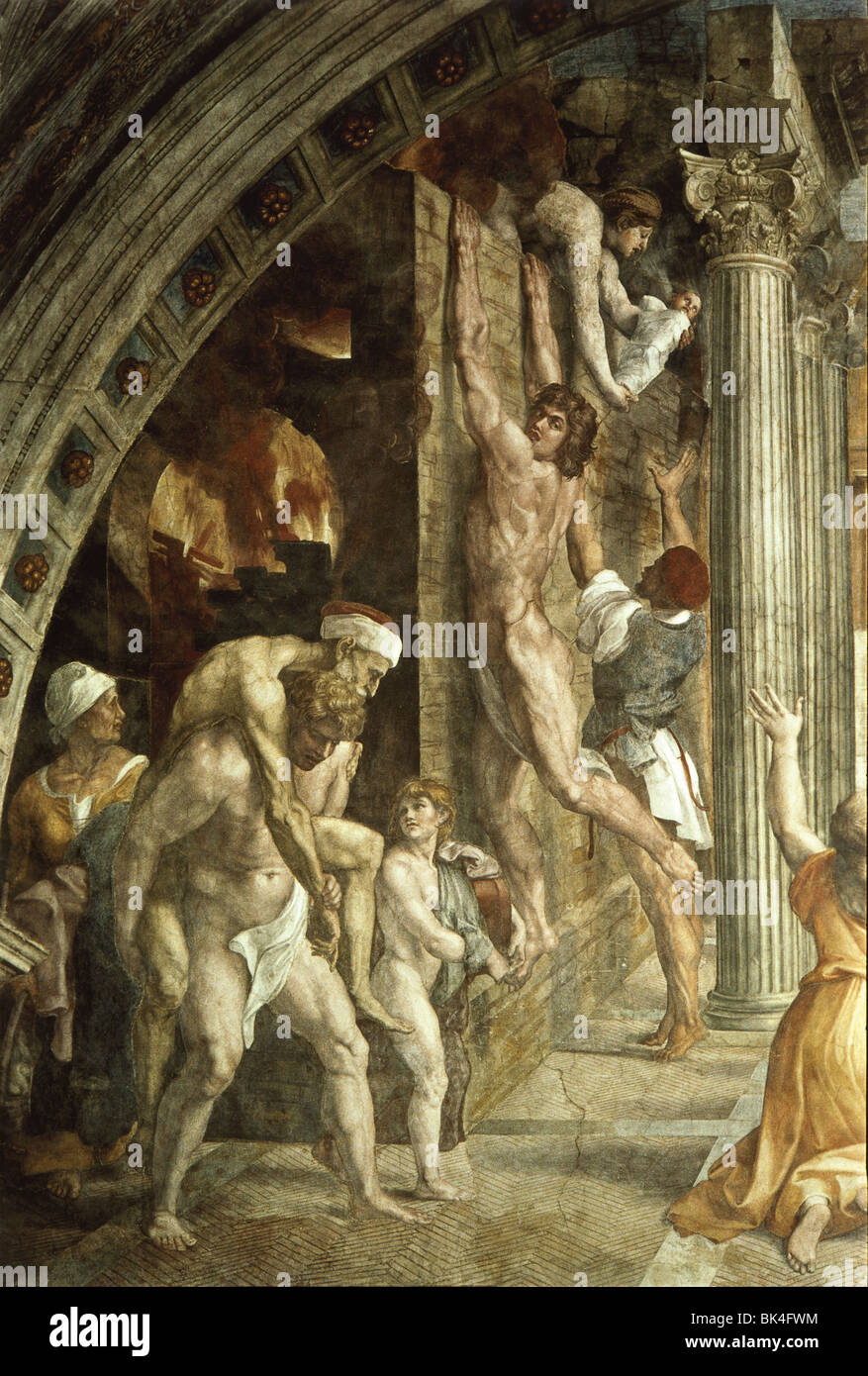 Title: Fire in Borgo - Detail of a mural by Raphael in the Vatican Palace, Rome Stock Photo