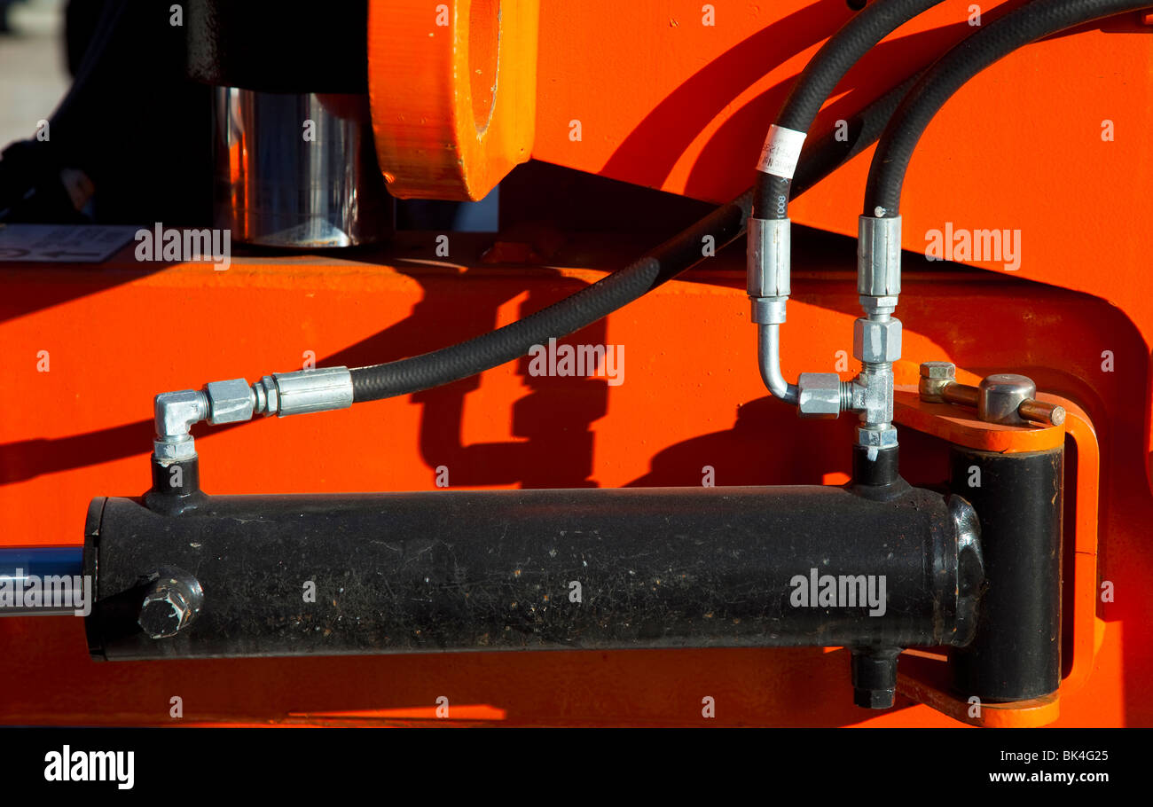 Hydraulic power steering unit actuator mechanism in a self propelled boom lift Stock Photo Alamy