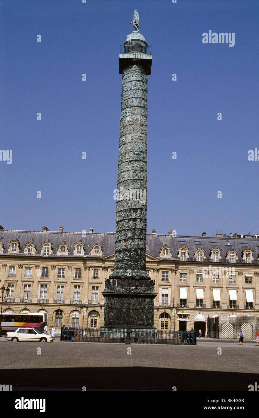 The Place Vendome Column was erected by Napoleon to commemorate the battle of Austerlitz, Paris, France Stock Photo