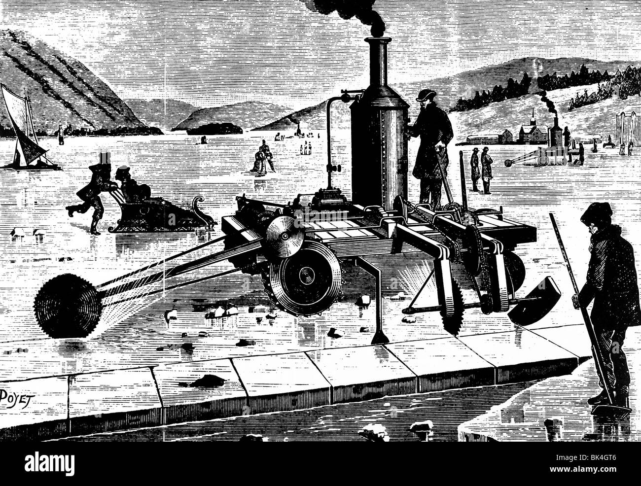 Sager s steam driven ice cutting machine, 1883 Stock Photo