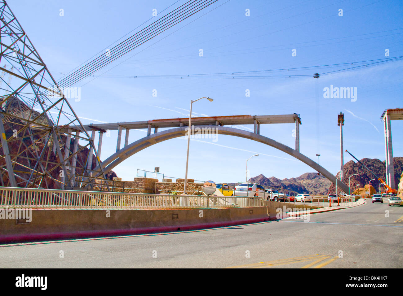 New Colorado River Bridge span across canyon below Hoover Boulder Dam