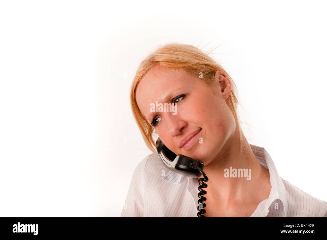 Phone under neck causing pain FULLY MODEL RELEASED Stock Photo