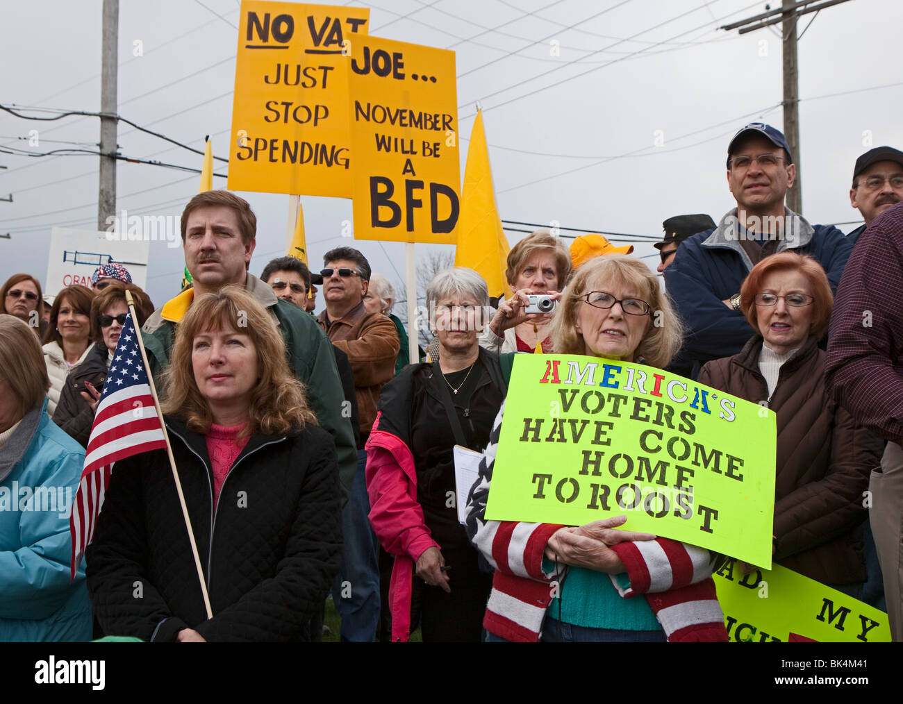 A Tea Party Express rally in suburban Detroit. Stock Photo