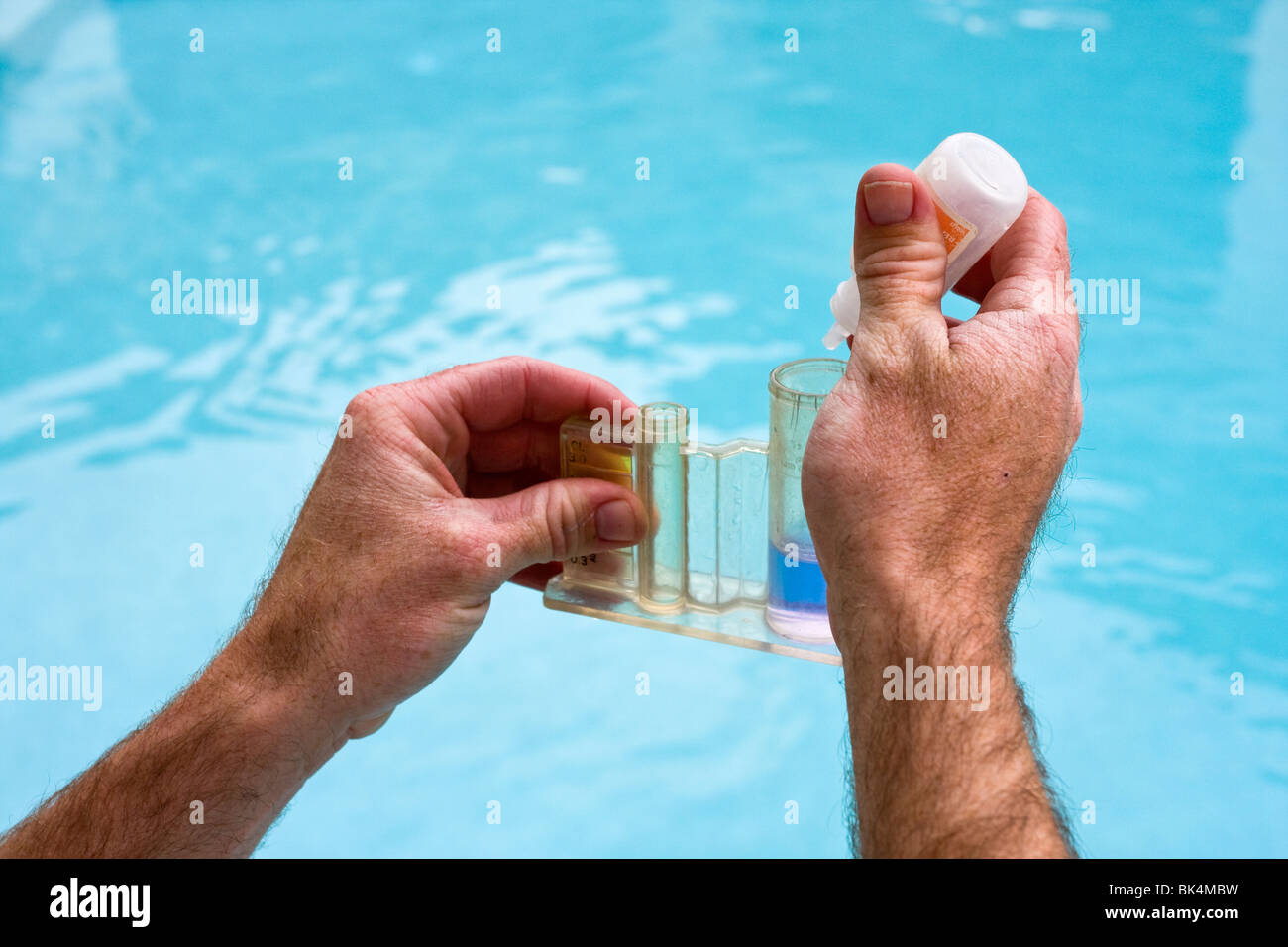 Swimming pool chemical ph test kit. Stock Photo
