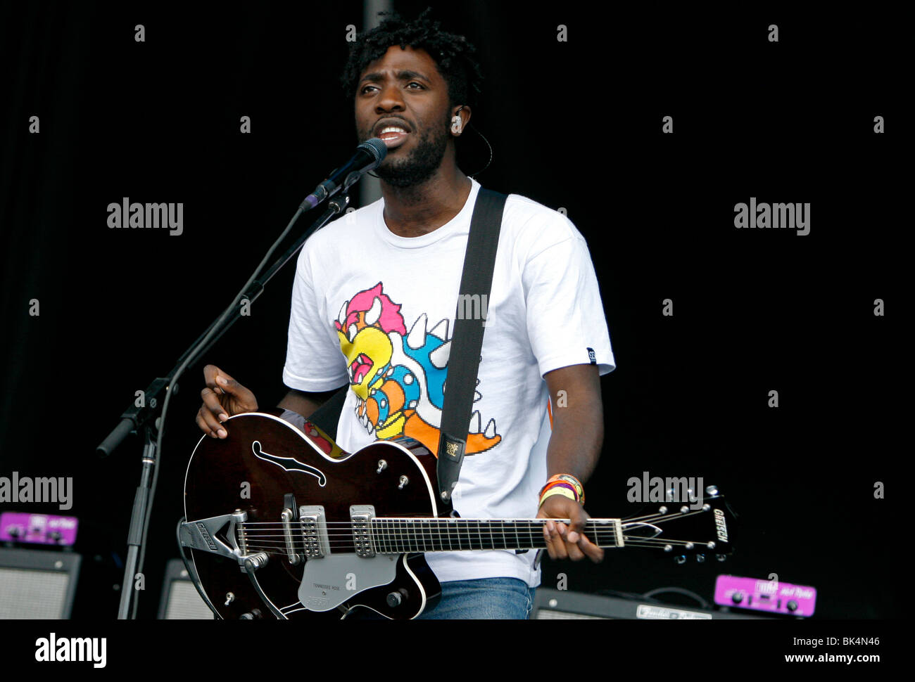 Kele Okereke of Bloc Party performs during a concert. Stock Photo
