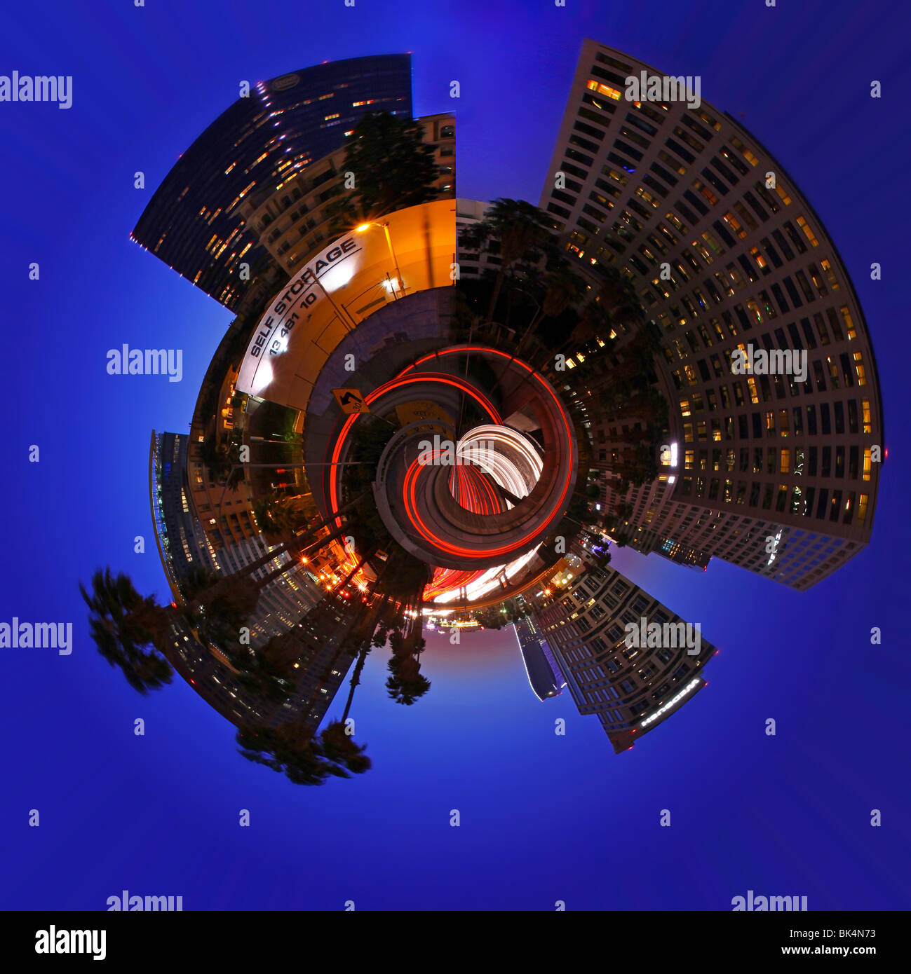 Night City Image of Bustling Traffic Manupulated into a Globe Shape Stock Photo