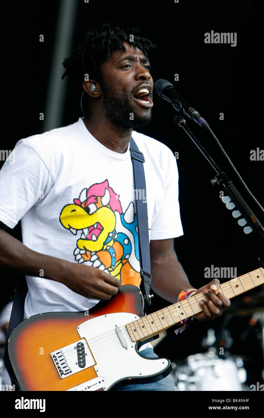 Kele Okereke of Bloc Party performs during a concert. Stock Photo