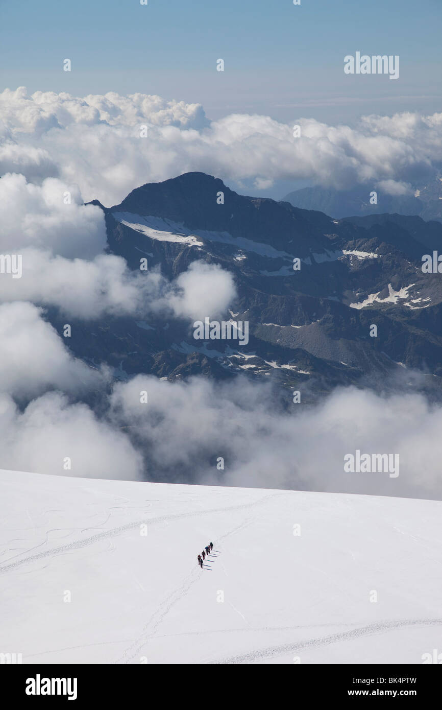 Climbers descending Monte Rosa, Italian Alps, Piedmont, Italy, Europe Stock Photo