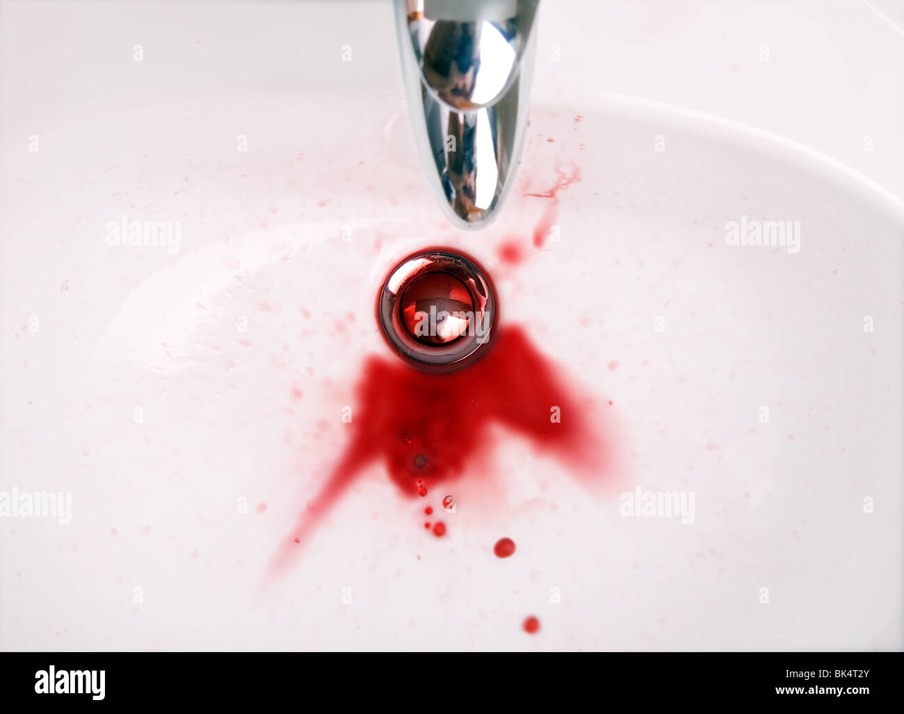 blood drop down washbasin Stock Photo