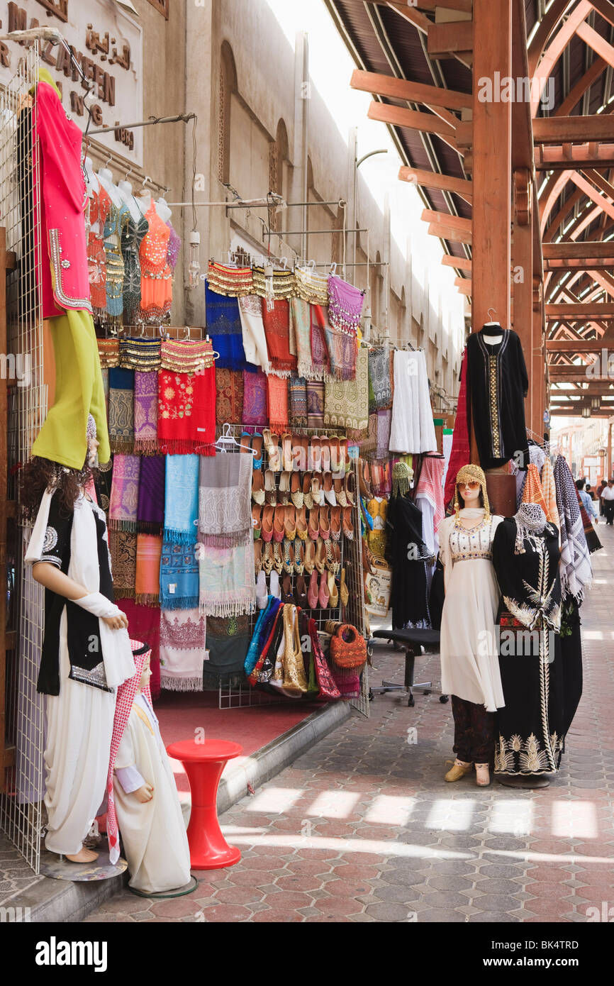 Textile souk, Bur Dubai, Dubai, United Arab Emirates, Middle East Stock Photo